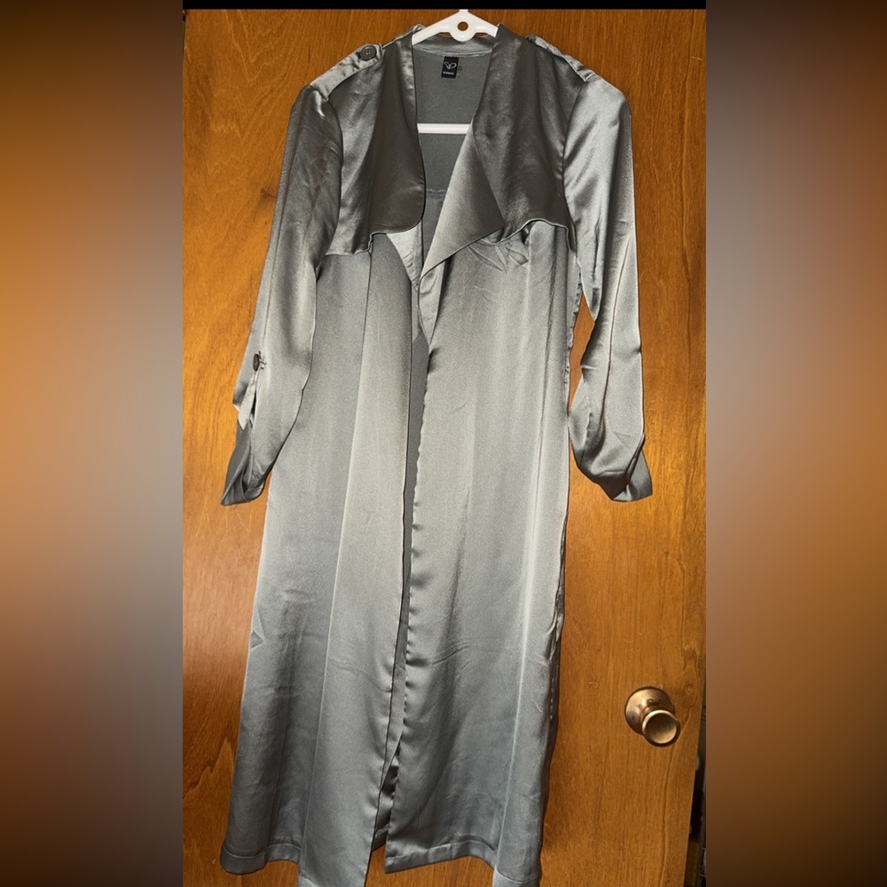 Elegant Green Satin Long Coat